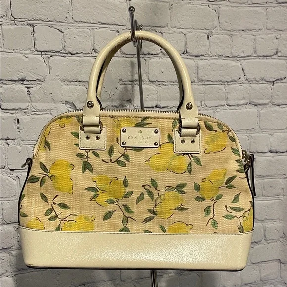 Kate Spade Cream & Yellow Lemon Satchel Handbag Designer Leather Shoulder Bag - Picture 1 of 10